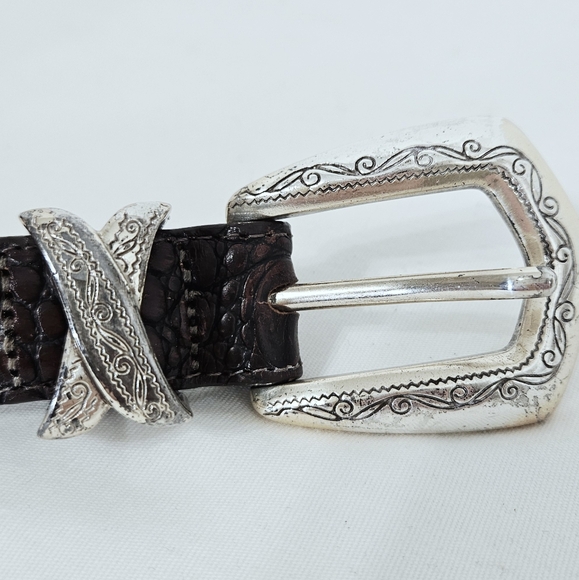 Brighton Rich Brown Leather Belt with Silver Details - Picture 6 of 10